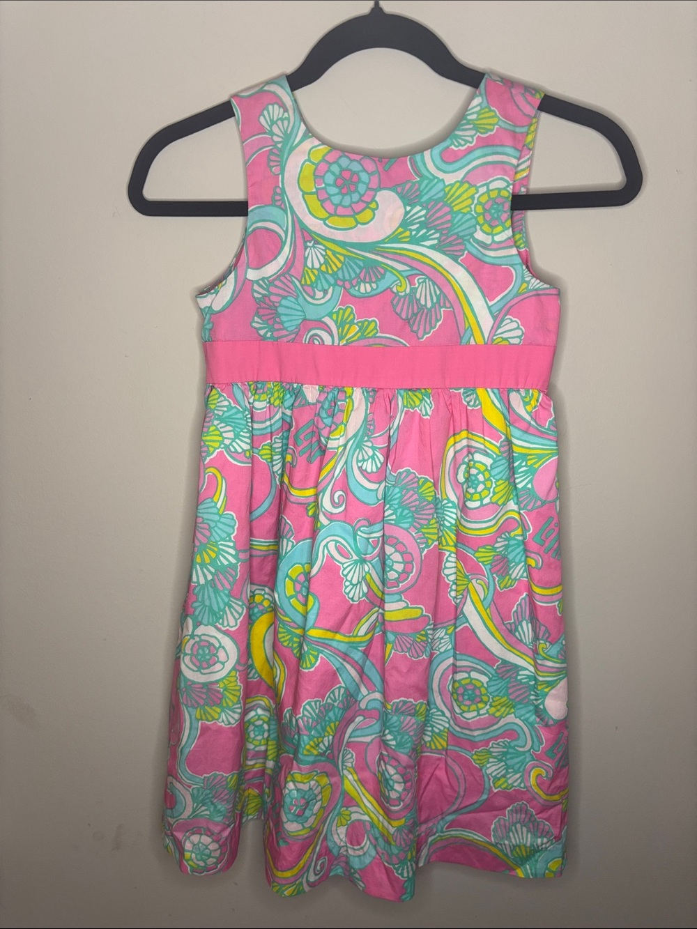 Lilly Pulitzer floral swirl pattern cotton empire waist dress girls size 7